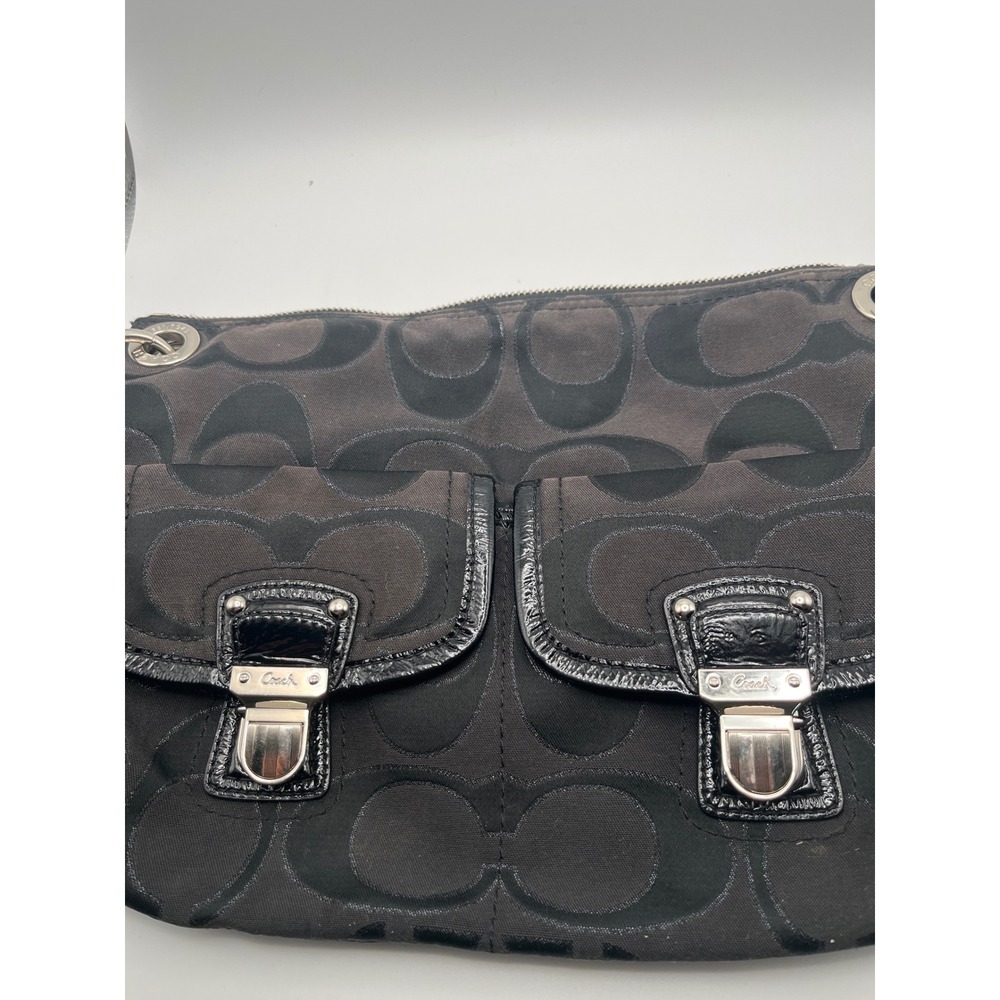 Coach Signature C Black Jacquard Patent Leather Shoulder Bag 18980 Mens - Picture 10 of 10